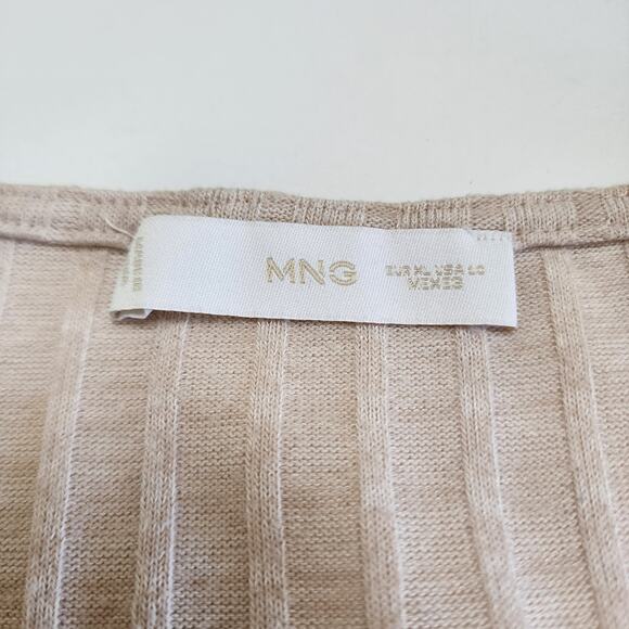 MNG Mango Womens Ribbed Long Duster Cardigan Size Large Beige Tie Front Slits - Picture 10 of 12